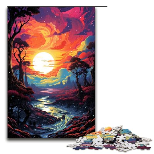 Puzzle für Erwachsene 1000 Teile farbenfrohes psychedelisches verträumtes Sonnenuntergangs Puzzle Lernspiele für Zuhause DIY Spielzeug tolles Geschenk für Spiele 75 x 50 cm von zouxangzz