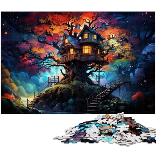 Puzzle für Erwachsene 1000 Teile farbenfrohes und psychedelisches Baumhaus im Wald Jedes Teil ist einzigartig – anspruchsvolles unterhaltsames Familienspiel 1000 Teile (75 x 50 cm) von zouxangzz