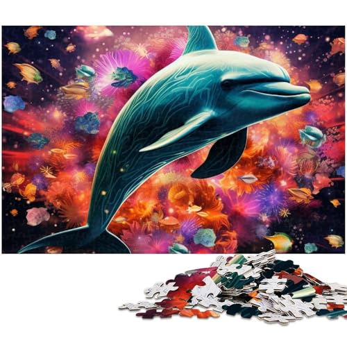 Puzzle für Erwachsene 1000 Teile farbige Delfine Puzzles für Holzpuzzles pädagogisches Spielzeug zum Stressabbau (Größe 75 x 50 cm) von zouxangzz