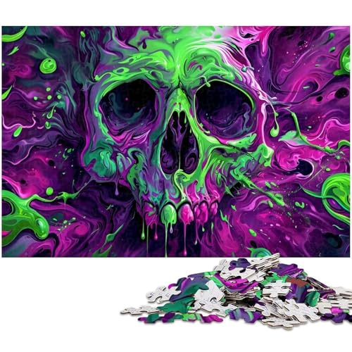 Puzzle für Erwachsene 1000 Teile farbige Totenkopf Puzzles für Holzpuzzles pädagogisches Spielzeug zum Stressabbau (Größe 75 x 50 cm) von zouxangzz