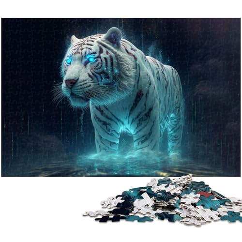 Puzzle für Erwachsene 1000 Teile futuristischer weißer Tiger Puzzle für Erwachsene Holzspiele für die ganze Familie Weihnachts und Geburtstagsgeschenke (Größe 75 x 50 cm) von zouxangzz