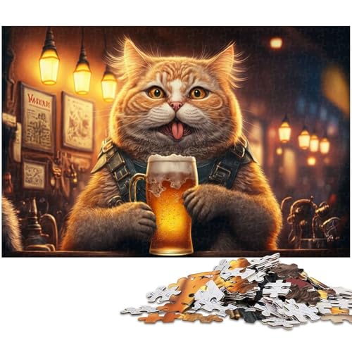 Puzzle für Erwachsene 1000 Teile lustiges Katzenbier anspruchsvolles Spiel Spielzeug Weihnachtspuzzle Geschenke (Größe 38 x 26 cm) von zouxangzz