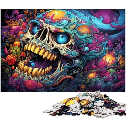 Puzzle für Erwachsene 1000 Teile psychedelisch farbige Totenkopf Puzzles für Holzpuzzles pädagogisches Spielzeug zum Stressabbau 1000 Teile (75 x 50 cm) von zouxangzz