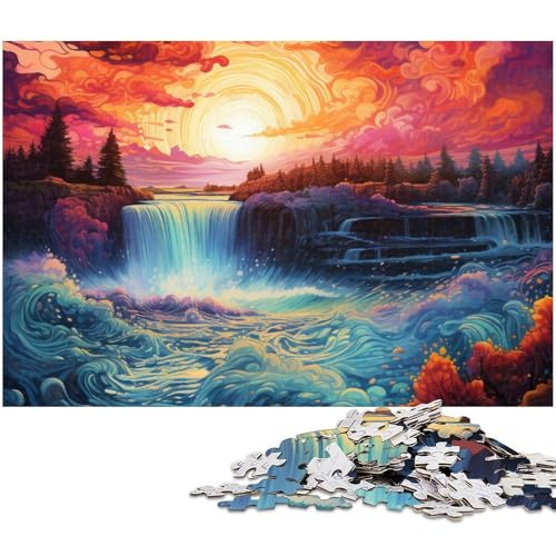 Puzzle für Erwachsene 1000 Teile psychedelische Niagarafälle bei Nacht Puzzle für Erwachsene Holzspiele für die ganze Familie Weihnachts und Geburtstagsgeschenke (Größe 75 x 50 cm) von zouxangzz