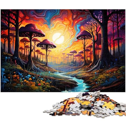 Puzzle für Erwachsene 1000 Teile psychedelische farbenfrohe Landschaftspuzzles für Holzpuzzles pädagogisches Spielzeug zum Stressabbau 1000 Teile (75 x 50 cm) von zouxangzz