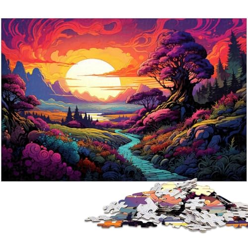 Puzzle für Erwachsene 1000 Teile psychedelische farbenfrohe Landschaftspuzzles für Holzpuzzles pädagogisches Spielzeug zum Stressabbau 1000 Teile (75 x 50 cm) von zouxangzz