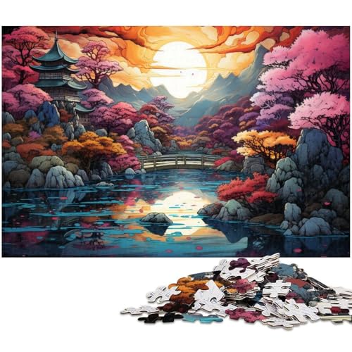 Puzzle für Erwachsene 1000 Teile psychedelische farbenfrohe japanische Landschaft Puzzle für Erwachsene Holzspiele für die ganze Familie Weihnachts und Geburtstagsgeschenke 1000 Teile (75 x 50 cm) von zouxangzz