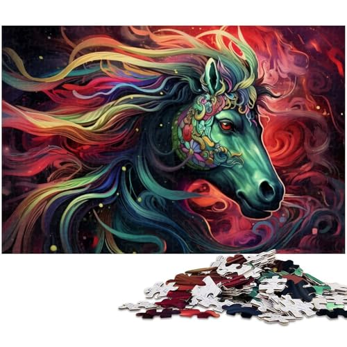Puzzle für Erwachsene 1000 Teile psychedelische farbige Pferde Puzzle für Erwachsene Holzspiele für die ganze Familie Weihnachts und Geburtstagsgeschenke (Größe 75 x 50 cm) von zouxangzz