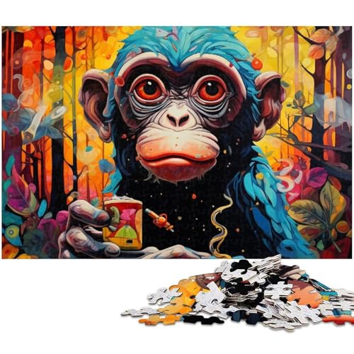 Puzzle für Erwachsene 1000 Teile psychedelisches Affenbaby Puzzles für Holzpuzzles pädagogisches Spielzeug zum Stressabbau (Größe 75 x 50 cm) von zouxangzz