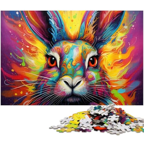 Puzzle für Erwachsene 1000 Teile psychedelisches Kaninchen Puzzle für Holzpuzzles pädagogisches Spielzeug zum Stressabbau (Größe 75 x 50 cm) von zouxangzz