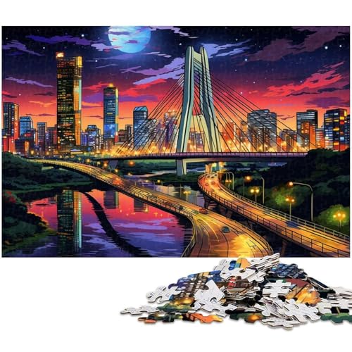 Puzzle für Erwachsene 1000 Teile psychedelisches Stadtbild Das Puzzle mit passendem Poster und Quizblatt (Größe 38 x 26 cm) von zouxangzz