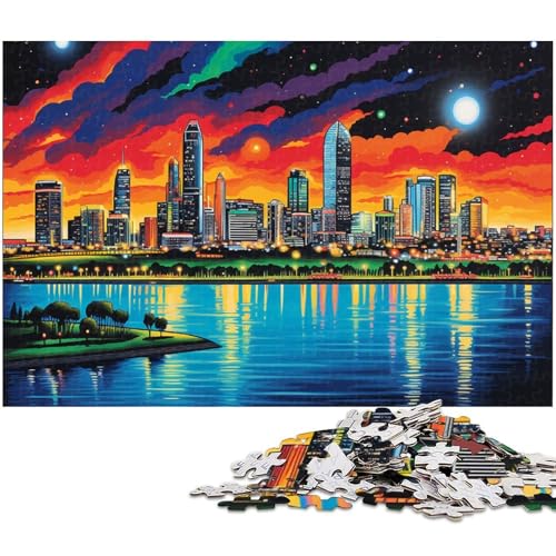 Puzzle für Erwachsene 1000 Teile psychedelisches Stadtbild anspruchsvolles Spiel Spielzeug Weihnachtspuzzle Geschenke (Größe 75 x 50 cm) von zouxangzz