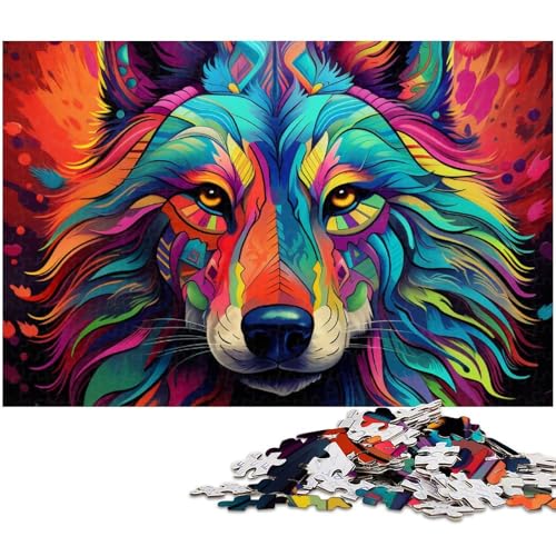 Puzzle für Erwachsene 1000 Teile psychedelisches Wolf Puzzle für Holzpuzzles pädagogisches Spielzeug zum Stressabbau (Größe 75 x 50 cm) von zouxangzz