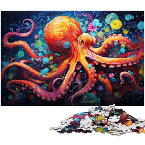 Puzzle für Erwachsene 1000 Teile psychedelisches buntes Oktopus Puzzle für Erwachsene Holzpuzzle Heimdekoration 1000 Teile (75 x 50 cm) von zouxangzz