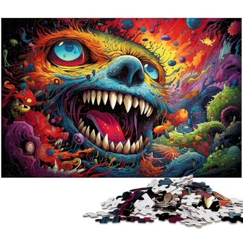 Puzzle für Erwachsene 1000 Teile psychedelisches farbenfrohes Monster mit großem Maul präzise geschnittenes Puzzle ganze Familie 1000 Teile (75 x 50 cm) von zouxangzz