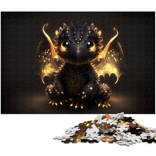 Puzzle für Erwachsene 1000 Teile schwarz goldenes Drachenbaby Puzzle für Holzpuzzle pädagogisches Spielzeug zum Stressabbau 1000 Teile (75 x 50 cm) von zouxangzz