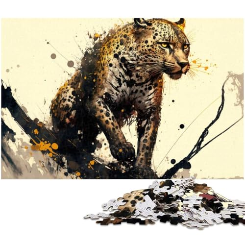 Puzzle für Erwachsene 1000 Teile sitzender Leopard Gemälde EIN Kunstwerk für Teenager ab 14 Jahren (Größe 75 x 50 cm) von zouxangzz