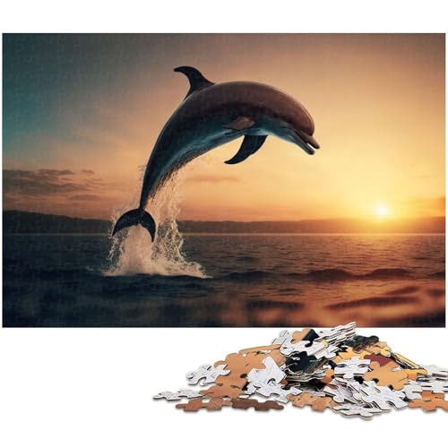 Puzzle für Erwachsene 1000 Teile springende Delfine anspruchsvolles Spiel Spielzeug Weihnachtspuzzle Geschenke (Größe 38 x 26 cm) von zouxangzz