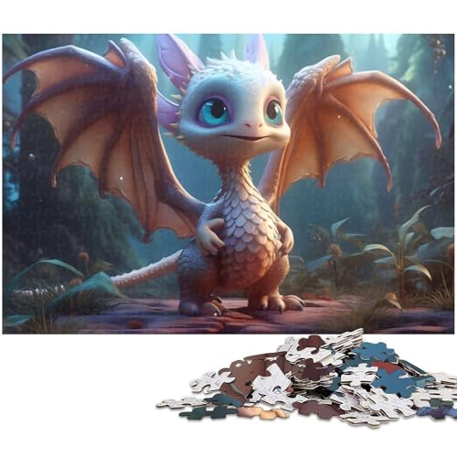 Puzzle für Erwachsene 1000 Teile weißer Babydrache anspruchsvolles Spiel Spielzeug Weihnachtspuzzle Geschenke (Größe 75 x 50 cm) von zouxangzz