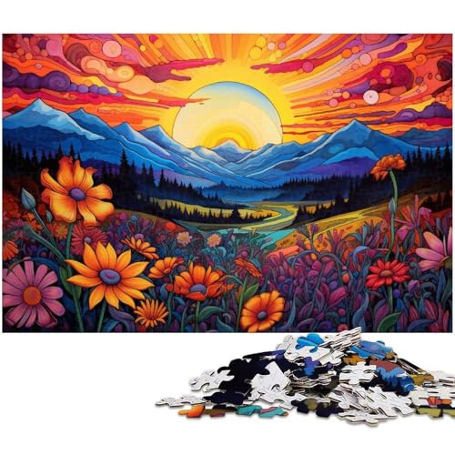 Puzzle für Erwachsene 1000 Wildblumen bei Sonnenuntergang Puzzles für Erwachsene und Kinder Holzpuzzle Lernspielzeug 1000 Teile (75 x 50 cm) von zouxangzz