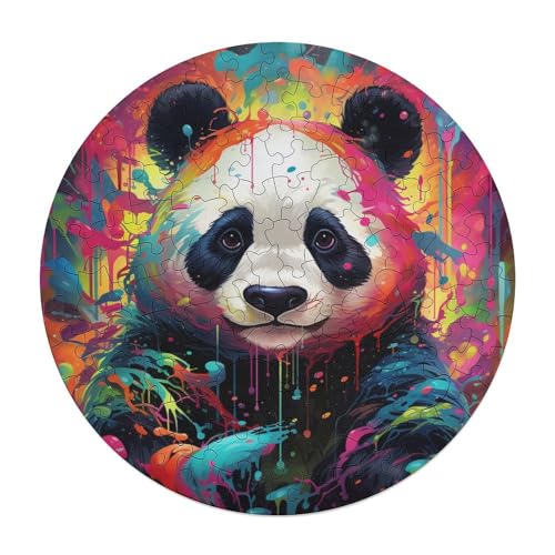Puzzle für Erwachsene 120 Teile Tier Panda Puzzle für Erwachsene runde Holzpuzzles Familienspiele 29 x 29 cm von zouxangzz