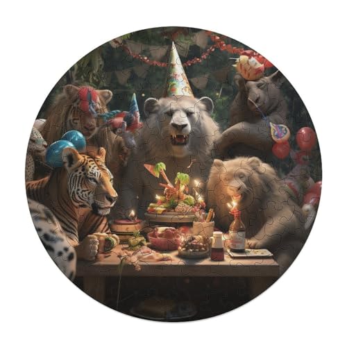 Puzzle für Erwachsene 120 Teile Tierparty Puzzle Geschenk rundes Holzpuzzle Lernspiel Herausforderungsspielzeug 29 x 29 cm Puzzle für Erwachsene 120 Teile Tierparty Puzzle Geschenk rundes Holzpuzzle Lernspiel Herausforderungsspielzeug 29 x 29 cm von zouxangzz