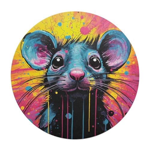 Puzzle für Erwachsene 120 teiliges Kunst Tiermaus Puzzle für Erwachsene runde Holzpuzzles tolles Geschenk für Erwachsene 29 x 29 cm von zouxangzz