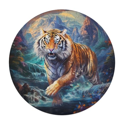 Puzzle für Erwachsene 120 teiliges Tier Tiger Puzzle für Erwachsene runde Holzpuzzles tolles Geschenk für Erwachsene 29 x 29 cm von zouxangzz