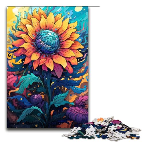 Puzzle für Erwachsene Bunte Fantasie Sonnenblumen 1000 teiliges Holzpuzzle für Kinder ab 12 Jahren Lernspielzeug 75 x 50 cm von zouxangzz