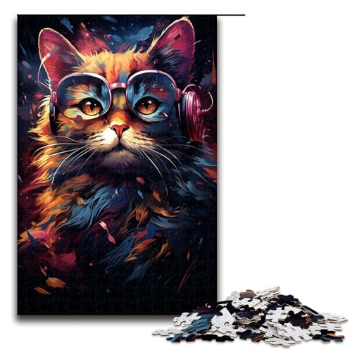 Puzzle für Erwachsene Bunte Fantasiekatze mit Brille 1000 Teile Holzpuzzle für Kinder ab 12 Jahren Heimdekoration 75 x 50 cm Puzzle für Erwachsene Bunte Fantasiekatze mit Brille 1000 Teile Holzpuzzle für Kinder ab 12 Jahren Heimdekoration 75 x 50 cm von zouxangzz