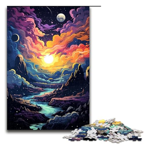 Puzzle für Erwachsene Bunte Planetenlandschaft 1000 teiliges Holzpuzzle für Kinder ab 12 Jahren Lernspielzeug 75 x 50 cm von zouxangzz