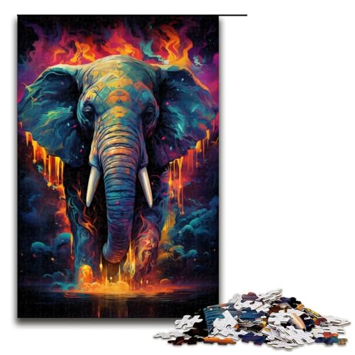 Puzzle für Erwachsene Bunte Psychedelia der Elefanten 1000 teiliges Holzpuzzle für Kinder ab 12 Jahren Lernspielzeug 75 x 50 cm von zouxangzz