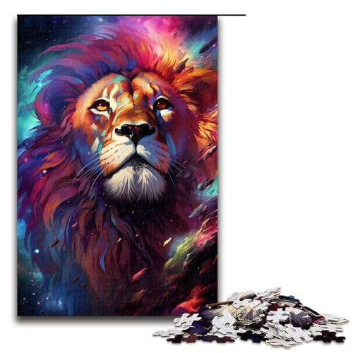 Puzzle für Erwachsene Bunte Psychedelia des galaktischen Löwen 1000 Teile Holzpuzzle für Erwachsene und Kinder ab 12 Jahren 75 x 50 cm von zouxangzz