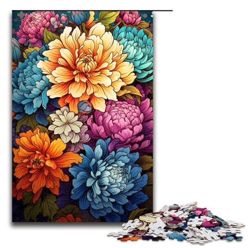 Puzzle für Erwachsene Bunte Psychedelia mit hübschen Blumen 1000 Teile Holzpuzzle für Kinder ab 14 Jahren anspruchsvolles Spiel 75 x 50 cm von zouxangzz