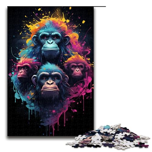 Puzzle für Erwachsene Bunte Zeichnung Einer Affenfamilie 1000 teiliges Holzpuzzle für Kinder ab 12 Jahren Lernspielzeug 75 x 50 cm von zouxangzz