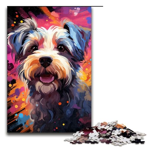 Puzzle für Erwachsene Bunte Zeichnung eines Terriers 1000 Teile Holzpuzzle für Erwachsene und Kinder ab 12 Jahren 75 x 50 cm von zouxangzz