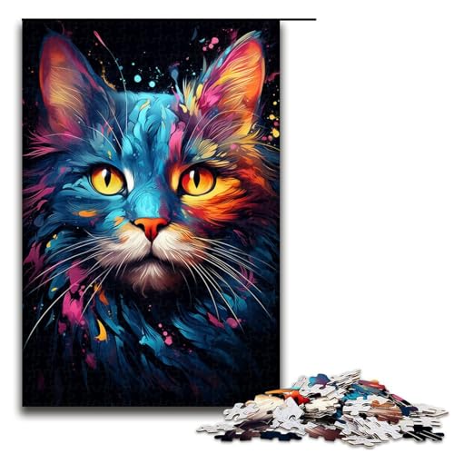 Puzzle für Erwachsene Bunte magische Katze 1000 Teile Holzpuzzle für Kinder ab 12 Jahren Heimdekoration 75 x 50 cm von zouxangzz