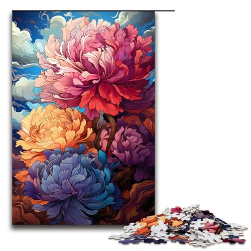 Puzzle für Erwachsene Bunte psychedelische Blumen 1000 Teile tolles Geschenk geeignet für Teenager ab 14 Jahren 75 x 50 cm von zouxangzz