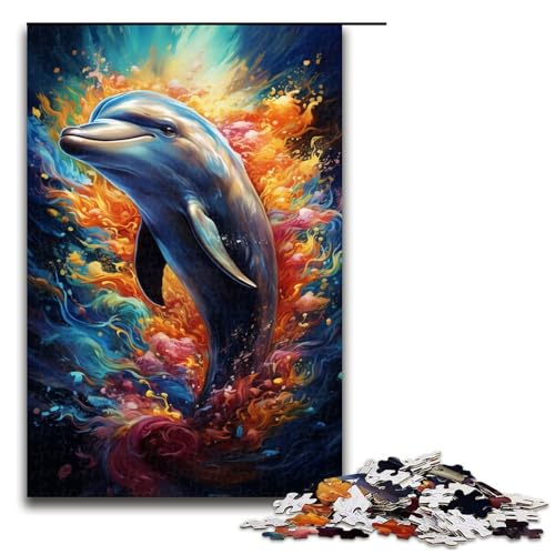 Puzzle für Erwachsene Bunte psychedelische Delfine 1000 Teile Holzpuzzle für Kinder ab 14 Jahren anspruchsvolles Spiel 75 x 50 cm von zouxangzz