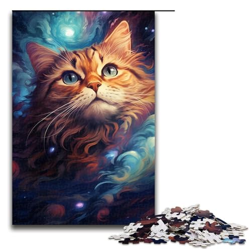Puzzle für Erwachsene Bunte psychedelische Katze 1000 teiliges Holzpuzzle für Familienspiele 75 x 50 cm von zouxangzz