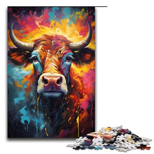 Puzzle für Erwachsene Bunte psychedelische Kuh 1000 Teile Holzpuzzle für Erwachsene und Kinder ab 14 Jahren Lernspielzeug 75 x 50 cm von zouxangzz