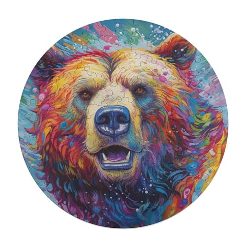 Puzzle für Erwachsene Kunst Tier Bär 120 teiliges Puzzle für Erwachsene rundes Holzpuzzle für Erwachsene und Kinder ab 12 Jahren tolles Geschenk für Erwachsene 29 x 29 cm von zouxangzz
