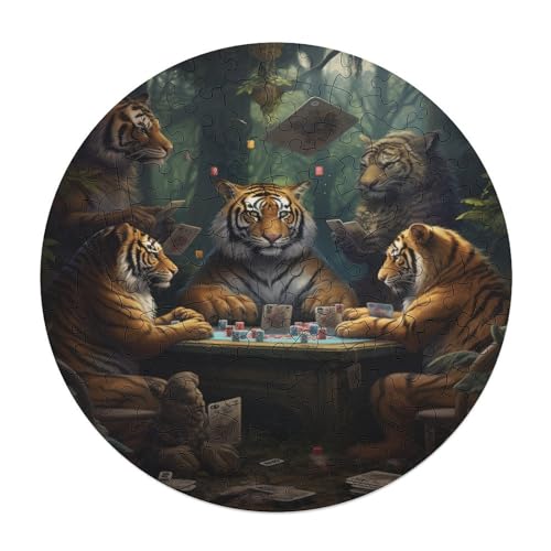 Puzzle für Erwachsene Tiere Spielen Poker 120 teiliges Puzzle rundes Holzpuzzle für Erwachsene und Kinder ab 12 Jahren entspannendes geistiges Lernspielzeug 29 x 29 cm von zouxangzz