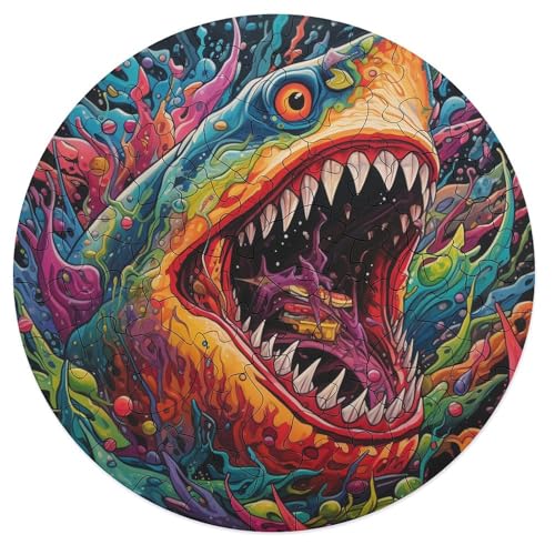 Puzzle für Erwachsene Tierkunst Hai 68 teiliges Puzzle für Erwachsene und Kinder ab 12 Jahren runde Holzpuzzles Denksportaufgabe 20 x 20 cm von zouxangzz