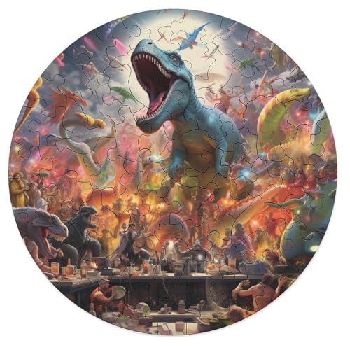 Puzzle für Erwachsene Tierparty 68 teiliges Puzzle rundes Holzpuzzle für Erwachsene und Kinder ab 12 Jahren dekomprimierendes intellektuelles Lernspielzeug 20 x 20 cm von zouxangzz