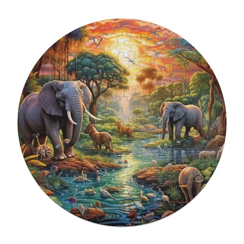 Puzzle für Erwachsene afrikanische Tiere 120 Teile rundes Holzpuzzle für Erwachsene und Kinder ab 12 Jahren entspannendes intellektuelles Lernspielzeug 29 x 29 cm von zouxangzz