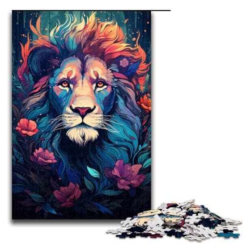 Puzzle für Erwachsene bunt Psychedelischer Blumenlöwe 1000 Teile Holzpuzzle für Kinder ab 14 Jahren anspruchsvolles Spiel 75 x 50 cm von zouxangzz
