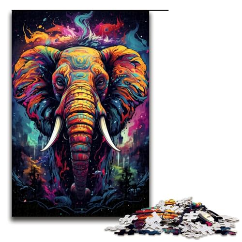 Puzzle für Erwachsene bunt Psychedelischer Elefant 1000 Teile Holzpuzzle für Kinder ab 14 Jahren anspruchsvolles Spiel 75 x 50 cm von zouxangzz
