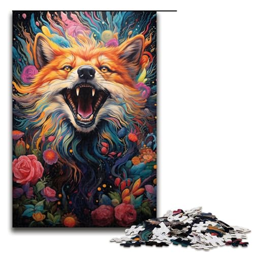 Puzzle für Erwachsene bunt Psychedelischer Fantasie Fuchs 1000 Teile Holzpuzzle für Kinder ab 14 Jahren anspruchsvolles Spiel 75 x 50 cm von zouxangzz