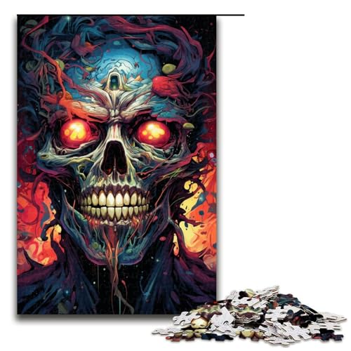 Puzzle für Erwachsene bunt Psychedelischer Fantasy Totenkopf 1000 Teile Holzpuzzle für Kinder ab 14 Jahren anspruchsvolles Spiel 75 x 50 cm von zouxangzz